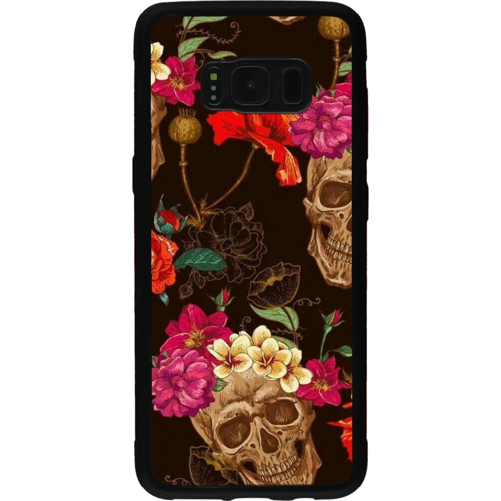 Coque Samsung Galaxy S8 - Silicone rigide noir Skulls and flowers