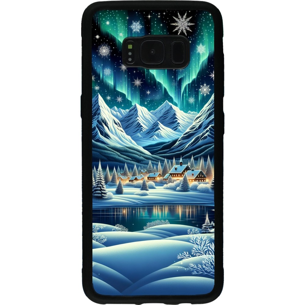 Samsung Galaxy S8 Case Hülle - Silikon schwarz Verschneites Bergdorf am See in der Nacht