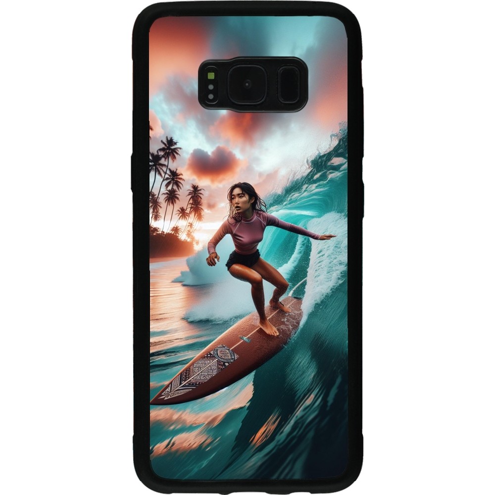 Coque Samsung Galaxy S8 - Silicone rigide noir Surfeuse Balinaise