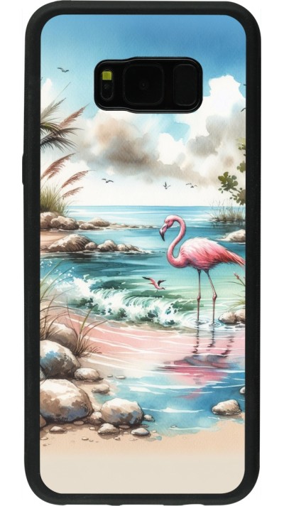 Coque Samsung Galaxy S8+ - Silicone rigide noir Flamant rose aquarelle