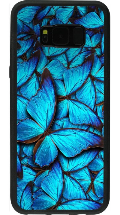 Coque Samsung Galaxy S8+ - Silicone rigide noir Papillon - Bleu