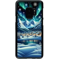 Samsung Galaxy S9 Case Hülle - Verschneites Bergdorf am See in der Nacht