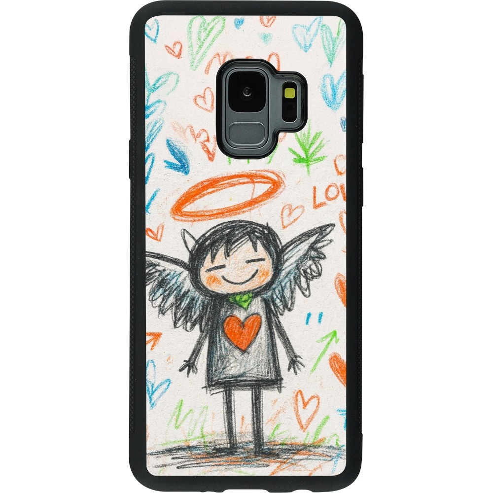 Coque Samsung Galaxy S9 - Silicone rigide noir Little Angel Sketch Love
