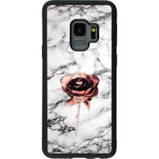 Coque Samsung Galaxy S9 - Silicone rigide noir Marble Rose Gold