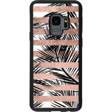 Coque Samsung Galaxy S9 - Silicone rigide noir Palm trees gold stripes