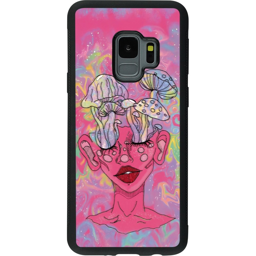 Samsung Galaxy S9 Case Hülle - Silikon schwarz Psychedelic pink mushroom