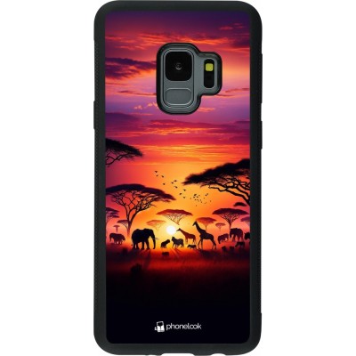 Samsung Galaxy S9 Case Hülle - Silikon schwarz Safari Sonnenuntergang Wildtiere