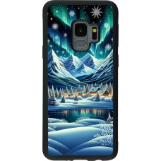 Coque Samsung Galaxy S9 - Silicone rigide noir Snowy Mountain Village Lake night