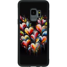 Coque Samsung Galaxy S9 - Silicone rigide noir Valentine 2024 Coeur Noir Abstrait