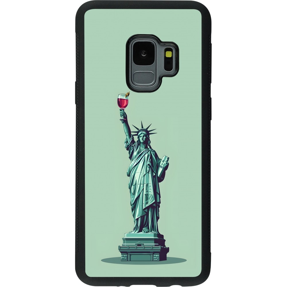 Samsung Galaxy S9 Case Hülle - Silikon schwarz Freiheitsstatue mit einem Glas Wein