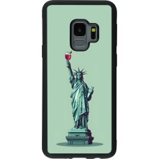Samsung Galaxy S9 Case Hülle - Silikon schwarz Freiheitsstatue mit einem Glas Wein