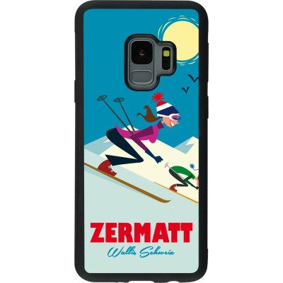 Coque Samsung Galaxy S9 - Silicone rigide noir Zermatt Ski Downhill