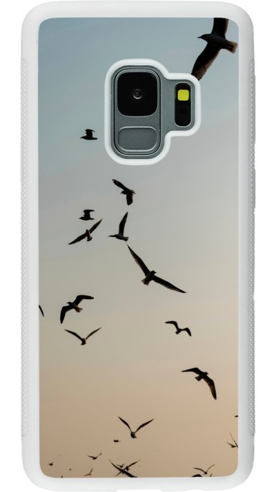 Samsung Galaxy S9 Case Hülle - Silikon weiss Autumn 22 flying birds shadow