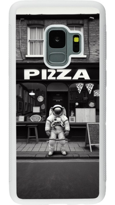 Coque Samsung Galaxy S9 - Silicone rigide blanc Astronaute devant une Pizzeria