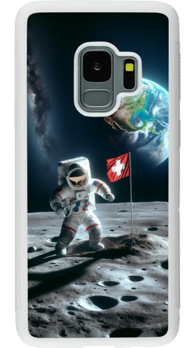 Coque Samsung Galaxy S9 - Silicone rigide blanc Astro Suisse sur lune