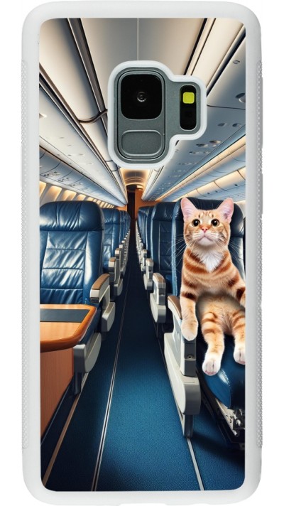 Coque Samsung Galaxy S9 - Silicone rigide blanc Chat dans un avion