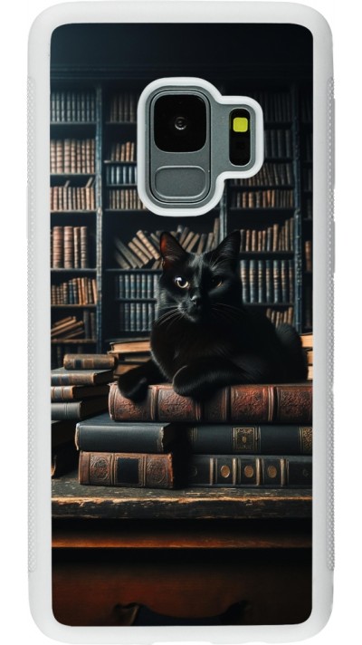 Samsung Galaxy S9 Case Hülle - Silikon weiss Katze Bücher dunkel