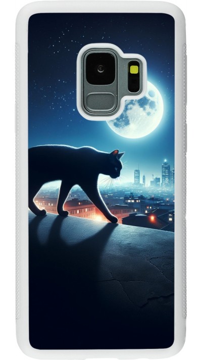 Coque Samsung Galaxy S9 - Silicone rigide blanc Chat noir sous la pleine lune