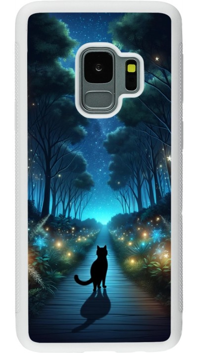 Samsung Galaxy S9 Case Hülle - Silikon weiss Schwarze Katze Spaziergang