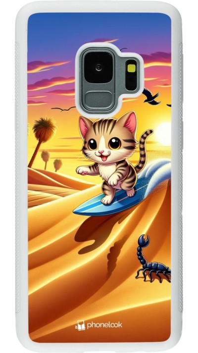 Coque Samsung Galaxy S9 - Silicone rigide blanc Chat surfeur au soleil