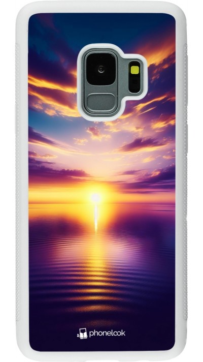 Coque Samsung Galaxy S9 - Silicone rigide blanc Coucher soleil jaune violet