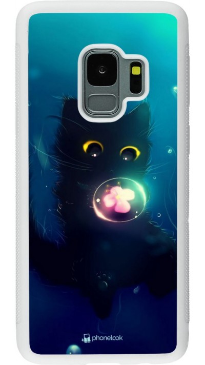 Coque Samsung Galaxy S9 - Silicone rigide blanc Cute Cat Bubble