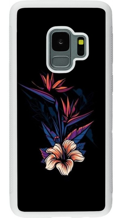 Coque Samsung Galaxy S9 - Silicone rigide blanc Dark Flowers