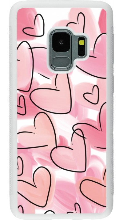 Samsung Galaxy S9 Case Hülle - Silikon weiss Easter 2023 pink hearts