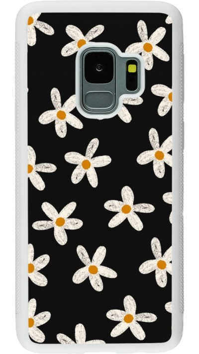 Coque Samsung Galaxy S9 - Silicone rigide blanc Easter 2024 white on black flower