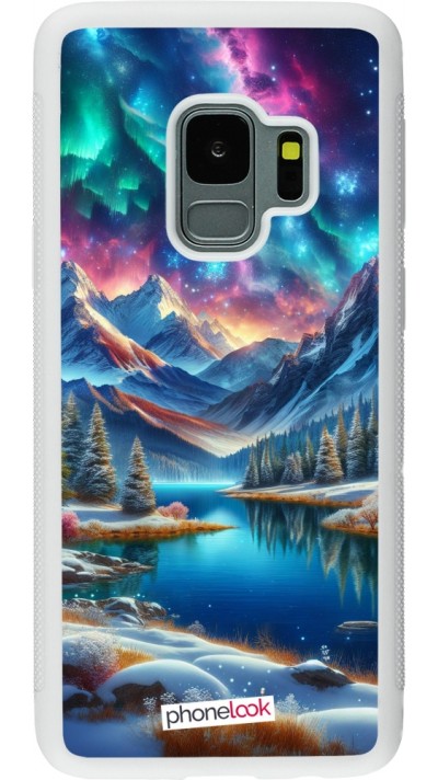 Samsung Galaxy S9 Case Hülle - Silikon weiss Fantasiebergsee Himmel Sterne