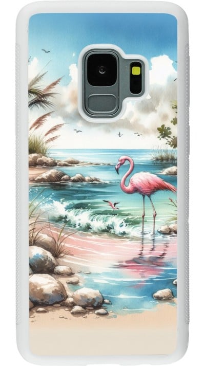 Samsung Galaxy S9 Case Hülle - Silikon weiss Flamingo Aquarell