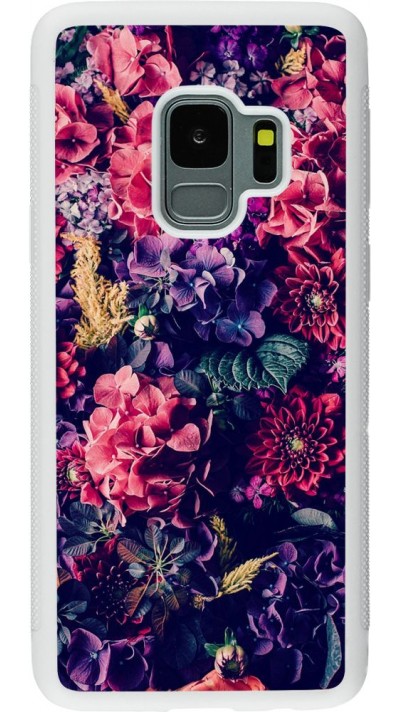 Coque Samsung Galaxy S9 - Silicone rigide blanc Flowers Dark