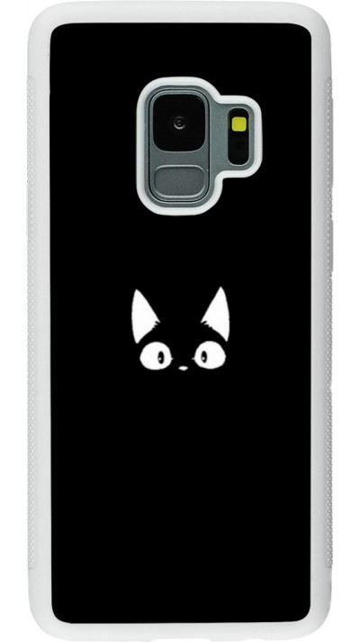 Coque Samsung Galaxy S9 - Silicone rigide blanc Funny cat on black