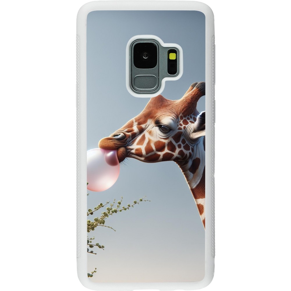 Samsung Galaxy S9 Case Hülle - Silikon weiss Giraffe mit Blase