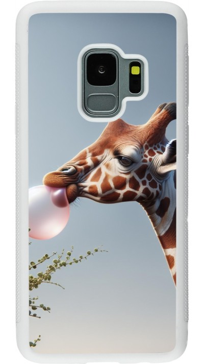 Samsung Galaxy S9 Case Hülle - Silikon weiss Giraffe mit Blase