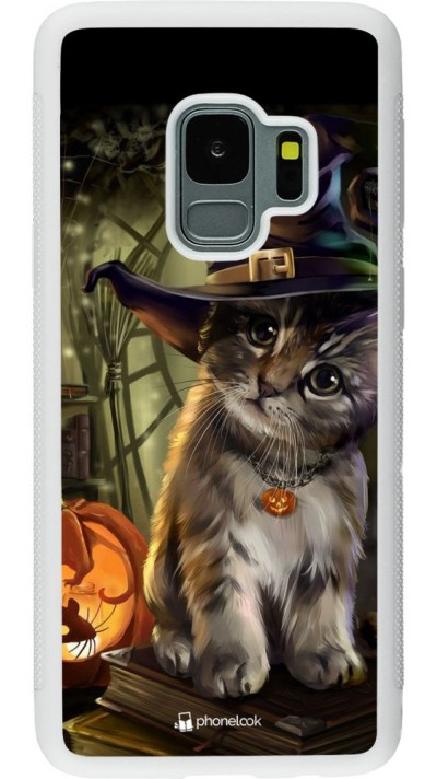 Coque Samsung Galaxy S9 - Silicone rigide blanc Halloween 21 Witch cat