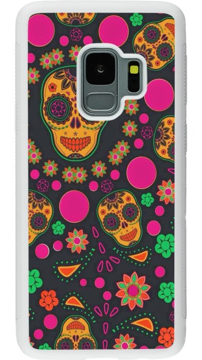 Samsung Galaxy S9 Case Hülle - Silikon weiss Halloween 22 colorful mexican skulls