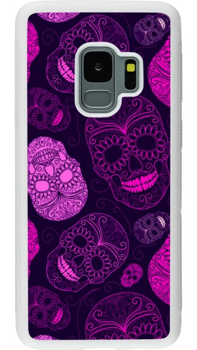 Coque Samsung Galaxy S9 - Silicone rigide blanc Halloween 2023 pink skulls