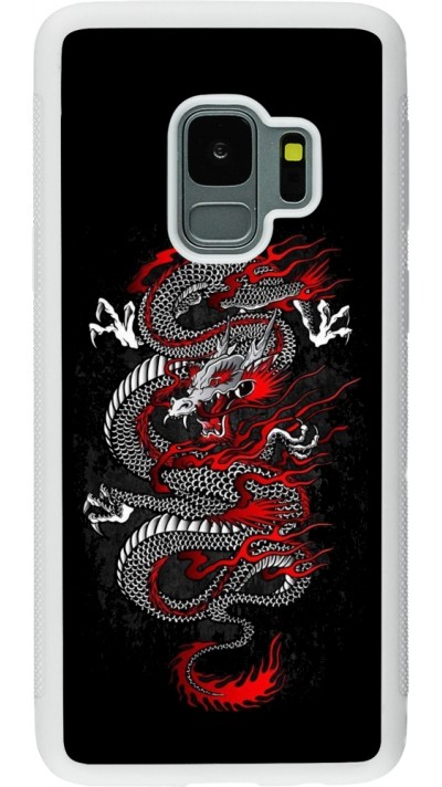 Samsung Galaxy S9 Case Hülle - Silikon weiss Japanese style Dragon Tattoo Red Black