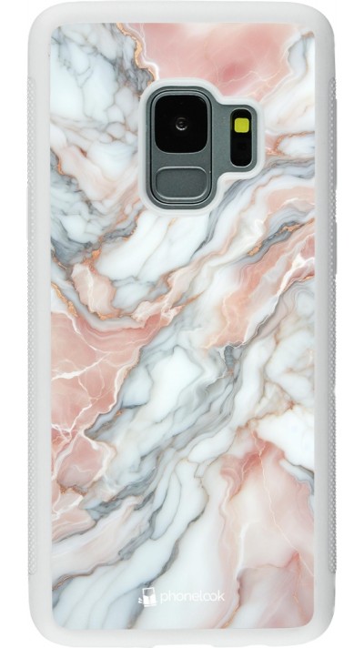 Coque Samsung Galaxy S9 - Silicone rigide blanc Marbre Rose Lumineux