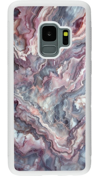 Coque Samsung Galaxy S9 - Silicone rigide blanc Marbre violette argentée