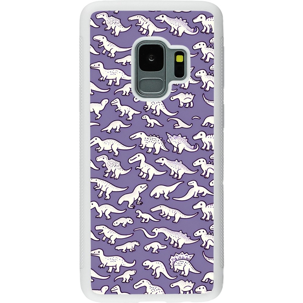 Samsung Galaxy S9 Case Hülle - Silikon weiss Mini-Dino-Muster violett