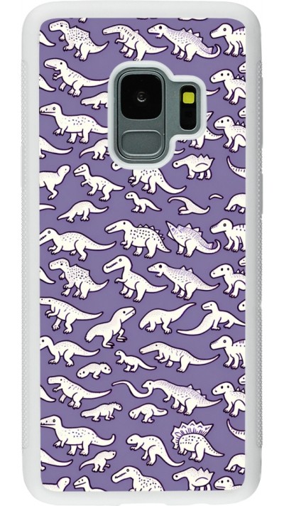 Samsung Galaxy S9 Case Hülle - Silikon weiss Mini-Dino-Muster violett