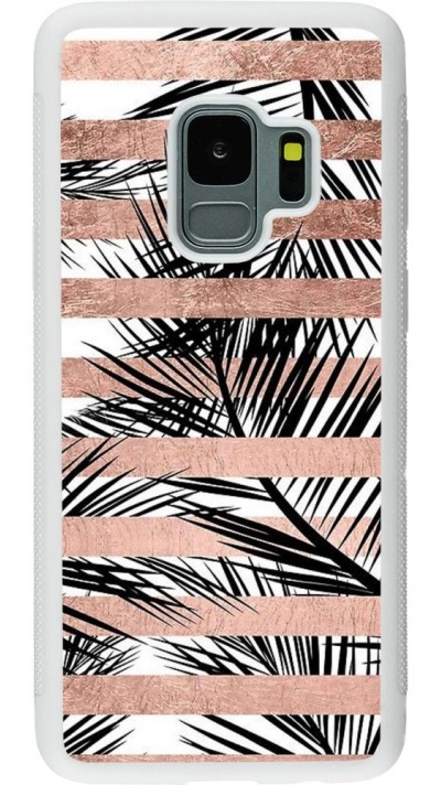 Hülle Samsung Galaxy S9 - Silikon weiss Palm trees gold stripes