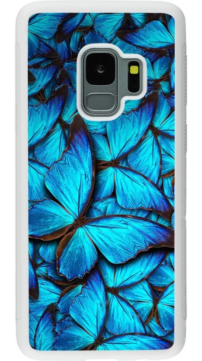 Coque Samsung Galaxy S9 - Silicone rigide blanc Papillon - Bleu