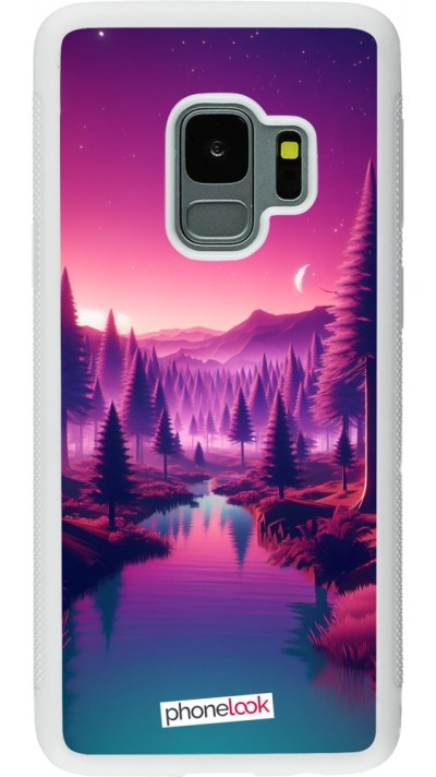 Coque Samsung Galaxy S9 - Silicone rigide blanc Paysage Violet-Rose