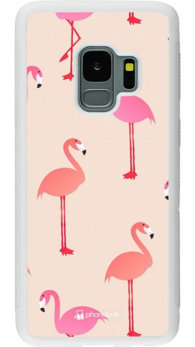 Coque Samsung Galaxy S9 - Silicone rigide blanc Pink Flamingos Pattern