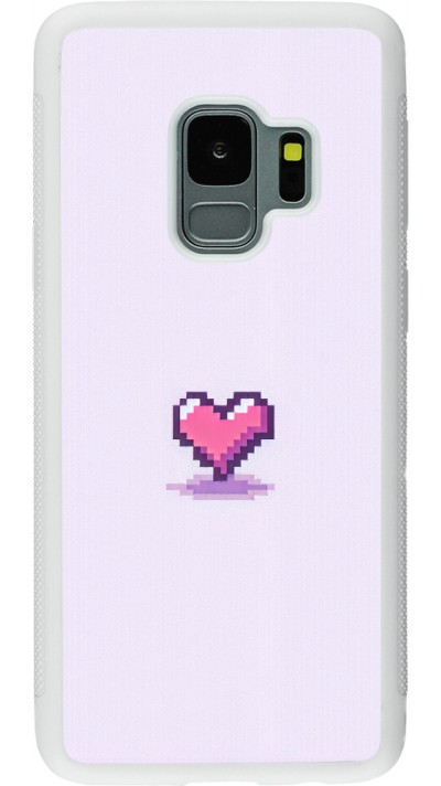 Coque Samsung Galaxy S9 - Silicone rigide blanc Pixel Coeur Violet Clair