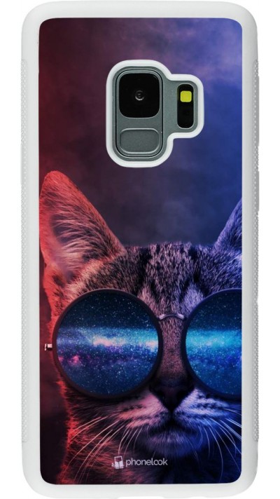 Hülle Samsung Galaxy S9 - Silikon weiss Red Blue Cat Glasses