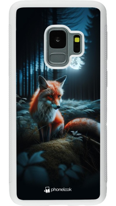 Coque Samsung Galaxy S9 - Silicone rigide blanc Renard lune forêt